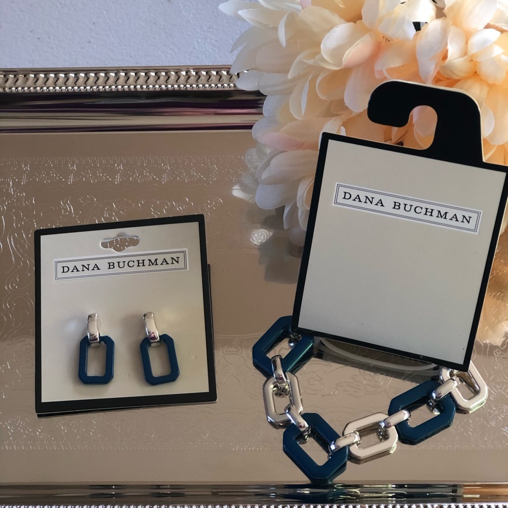 Dana Bachman pierced dangle earrings and chain link bracelet set